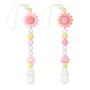 Silicone Pacifier Clip, 2 Pack Pacifier Holder for Boys and Girls, Adorable Sunflower Pacifier Clips Fits for Most Pacifier, Baby Teethers, Baby Shower and Baby Gift