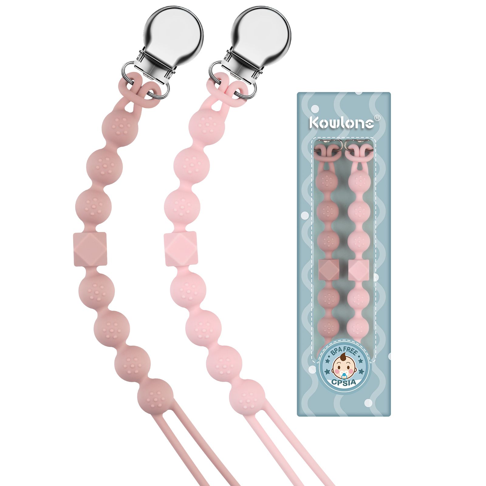 Silicone Pacifier Clip for Boys Girls Binky Clips Chain Leash Holder Straps Soft Flexible with Texture Baby Shower Birthday Christmas