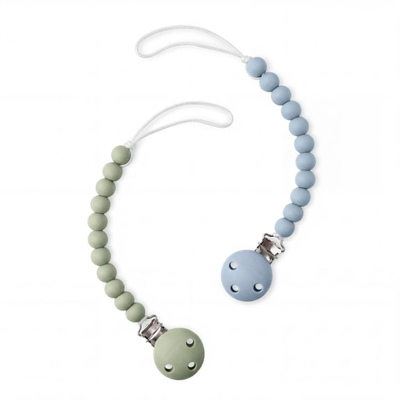 Silicone Pacifier Clips for Boys and Girls, by Comfy Cubs (Pacific Blue and Sage, Pack of 2)
