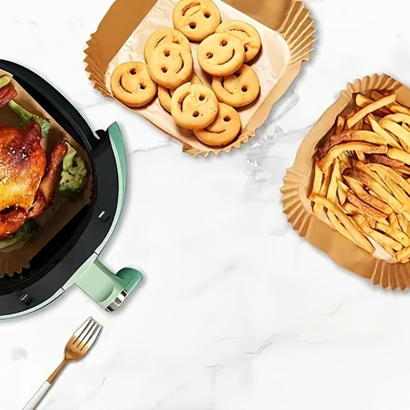 100pcs  Air Fryer Liner Paper Suitable for Oven and Microwave - Coating-Free Heat-Resistant Non-Stick Baking Paper, for Home and Commercial Use