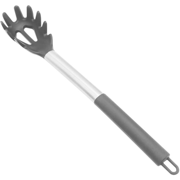 Silicone Pasta Fork, Food Grade Pasta Spoon with Stainless Steel Handle, BPA Free, Spaghetti Strainer & Server Spoon (Grey)