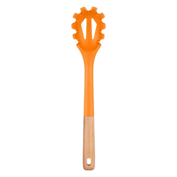 Silicone Pasta Fork, Kitchen Heat Resistant Noodle Spoon Server,  Spaghetti Strainer,12.8 inch (Khaki)