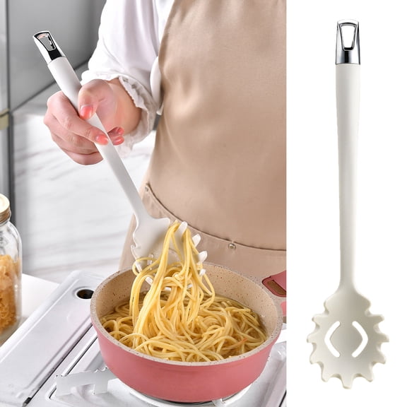 Silicone Pasta Fork,Noodle Spoon Server, Spaghetti Strainer with Silica gel Handle,12.8",White