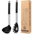 thumbnail image 1 of Silicone Pasta Fork and Ladle Spoon Set, Large Non Stick Kitchen Utensils for Cooking,Stirring,Serving Spaghetti, Soup, Sauce (BLACK), 1 of 7