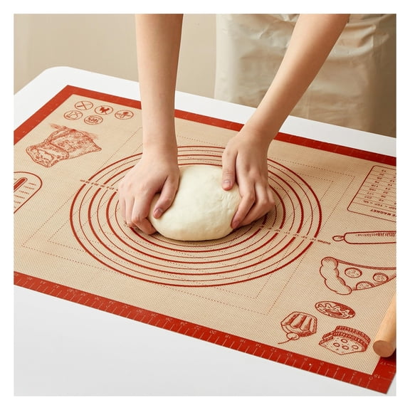 Silicone Pastry Mat for Baking, 28x20 Inch Nonstick Cookie Dough Rolling Sheet, Extra Large Thick Reusable Pizza Fondant Kneading Board with Measurement Marks, Red