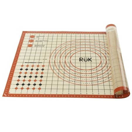 Silicone Pastry Mat with Measurements, RUK Large Thick Non Stick Silicone Baking Fondant Mat Counter Mat, Dough Rolling Mat Pie Crust, Pizza and Cookies, Premium Kneading Mat (16 x 26Inch)