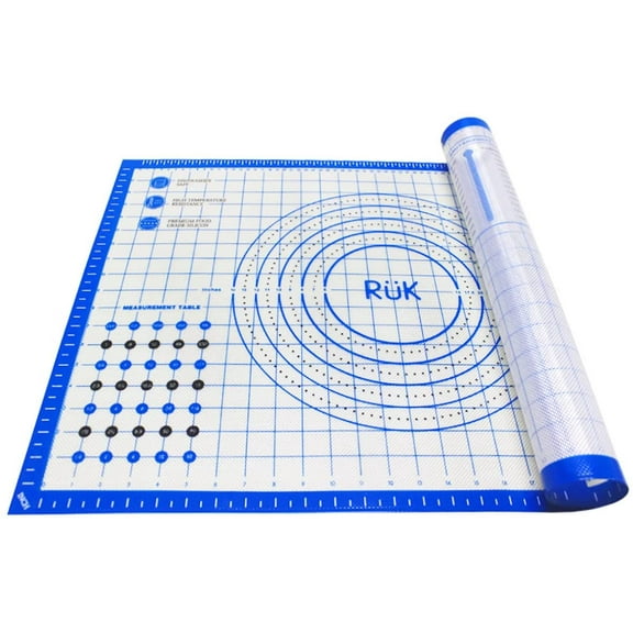 Silicone Pastry Mat with Measurements, RUK Large Thick Non Stick Silicone Baking Fondant Mat Counter Mat, Dough Rolling Mat Pie Crust, Pizza and Cookies, Premium Kneading Mat (16 x 26 Inch)