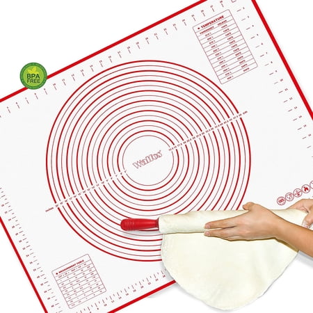 Silicone Pastry Mat - Walfos Non-Stick Baking Mat Fondant Mat with Measurement, Non-Slip Rolling Mat, Perfect for Rolling Dough, Cookie & Baking (23.6" x 15.7", Red)