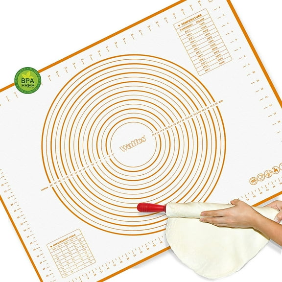 Silicone Pastry Mat - Walfos Non-Stick Extra Large Fondant Pie Mat 28" by 20", Non-Slip Rolling Mat with Measurement, Perfect for Rolling Dough, Pizza, Cookie & Baking