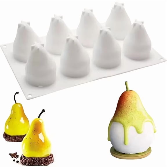 Silicone Pear-Shaped Cake Mold - 8 Cavity Baking Tray for Exquisite French Desserts
