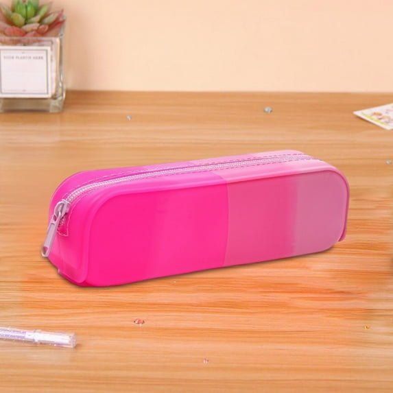 Silicone Pencil Case Large Capacity | Macaron Gradient Multi-Color Zipper Pen Pouch | Durable Flexible Portable Stationery Organizer | Orange Green Blue Rose Red Yellow | 20x6x5cm