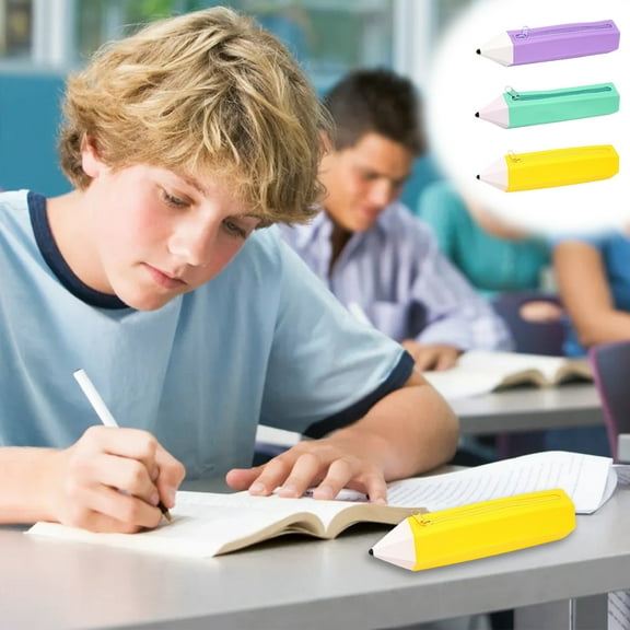 Silicone Pencil Case Large Capacity Storage Pouch | Multi-Function Stationery Organizer | Waterproof Zipper Pen Bag | Portable Makeup & Accessories Box | 22x5x5cm | 1 Pc | Purple Green Yellow