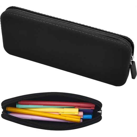 Silicone Pencil Case, Waterproof Silicone Cosmetic Bag,Multifunctional Pencil Case Aesthetic, Zipper Storage Bag for Brush Sets & Makeup Tools to Protect Make Up Accessories & Bag(Black)