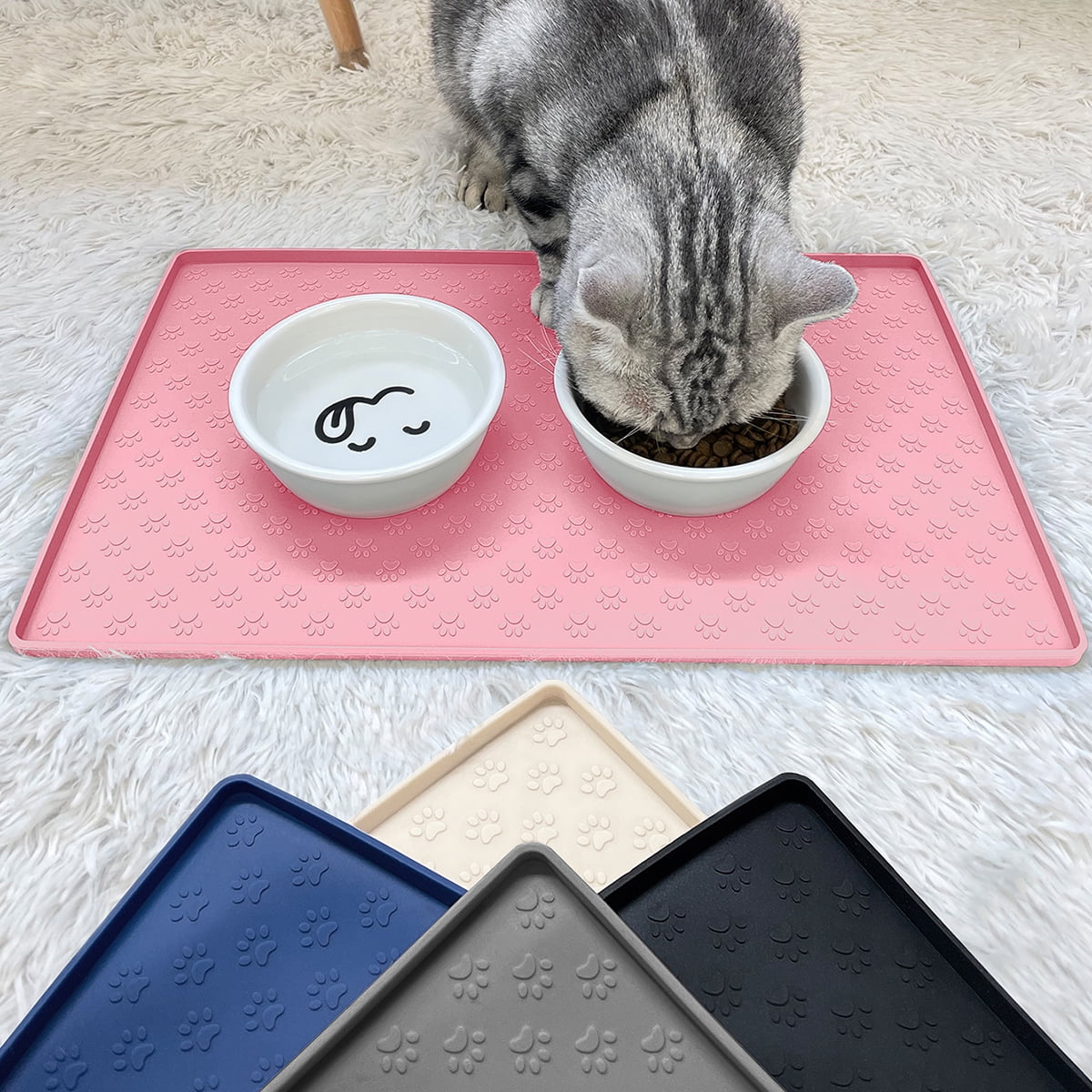 1xCat Placemat Silicone Anti-Slip Pet Feeding Mats With High Lips