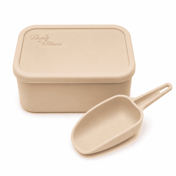 Silicone Pet Food Storage Container with Durable Scoop & Lid for Dogs & Cats,44 oz - Beige