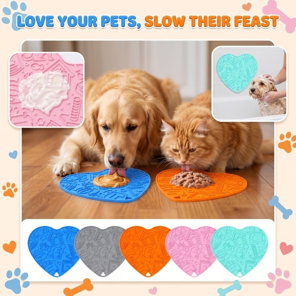 Silicone Pet Mat Dog Licking Mat 8X7 Inch Grade Silicone Slow Feeder for Dogs Cats Non Slip Heart Shaped Lick Pad Turquoise 1 Pack
