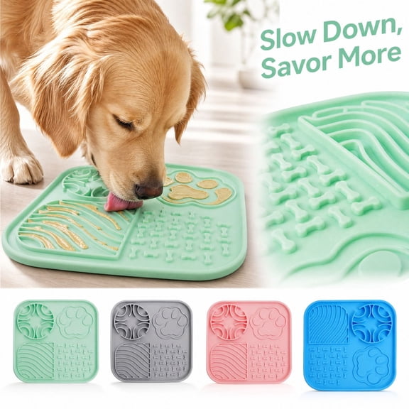 Silicone Pet Mat with Raised Edge and Four Textured Zones,Lick Mat for Dogs and Cats for Slow Feeding and Relaxation Relief,8 Inch Square Feeding Mat for Pets,1 Pack
