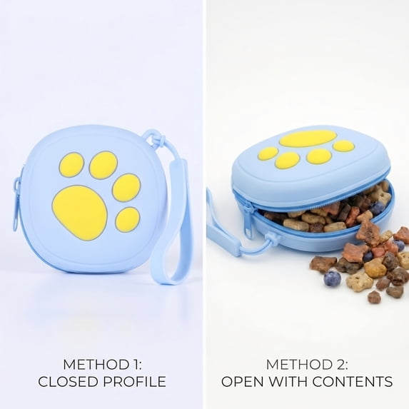 Silicone Pet Snack Box with Hand Lanyard, Zipper Paw Print Portable ...