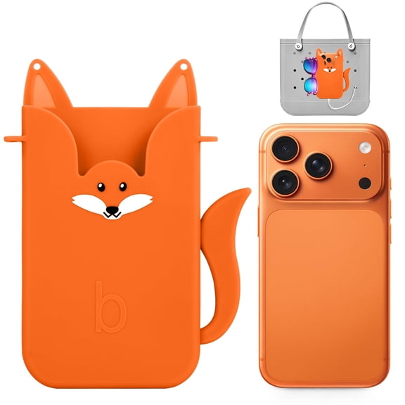 Silicone Phone Holder for Bogg Bags – Compatible Phone Case Attachment, Beach Tote Accessory, Fox-Shaped Bogg Bag Accessories & Charms, Compatible with All Bogg Bags(Orange)