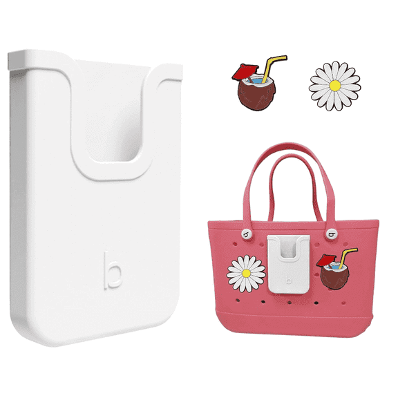 Silicone Phone Holder Compatible with Bogg Bag, Soft Silicone Charm Insert Accessories and Attachment for Bogg Beach Bags, Generic Portable Size Fits for iPhone and Android Phones White