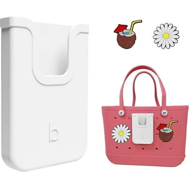 Silicone Phone Holder Compatible with Bogg Bag, Soft Silicone Charm Insert Accessories and Attachment for Bogg Beach Bags, Generic Portable Size Fits for iPhone and Android Phones White