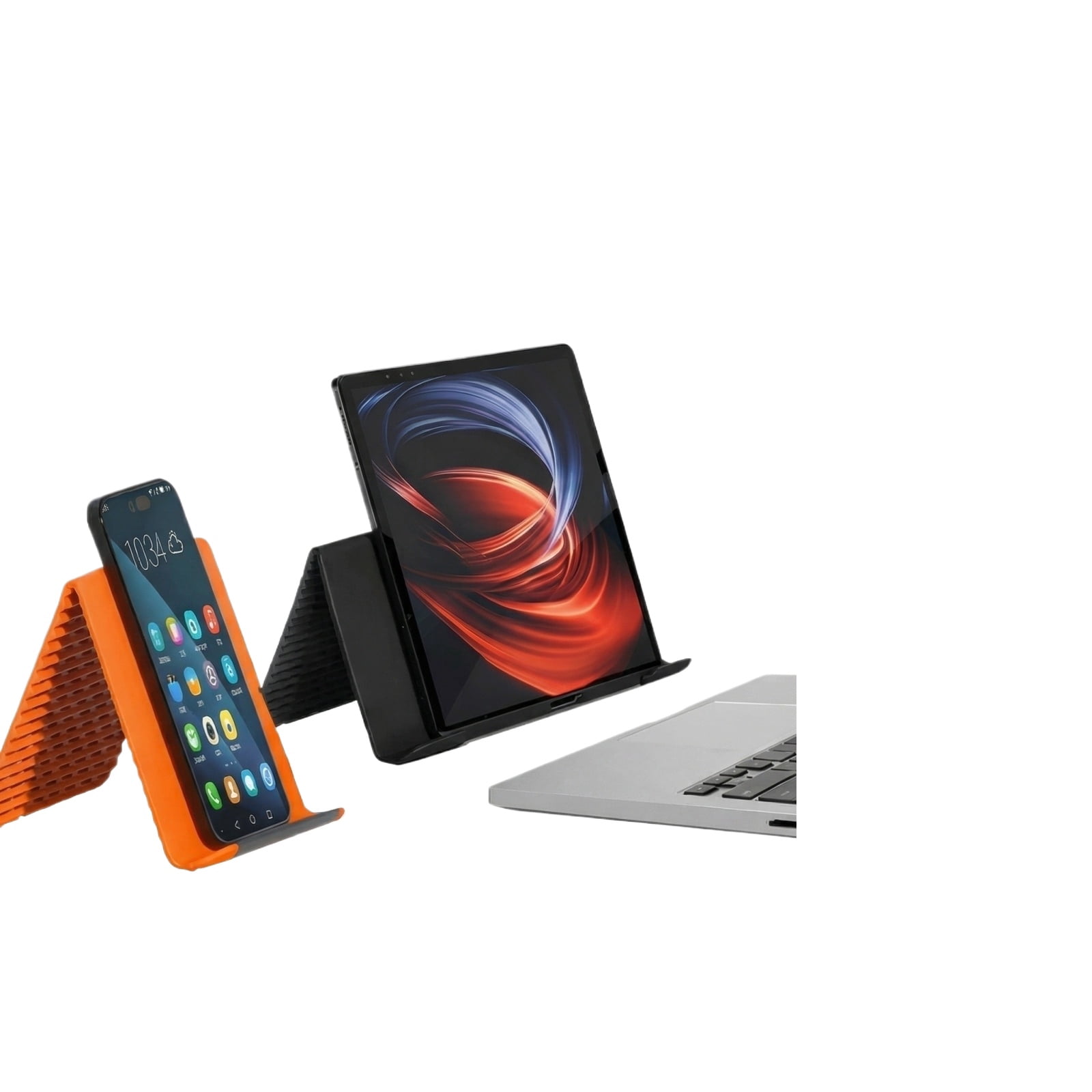 Silicone Phone Stand with Aluminum, Universal Bendable Phone Holder, Flexible Foldable Stand for Desk, Adjustable Tablet Mount, Portable Anti-Slip Support for Phone, E-Reader, Laptop Orange
