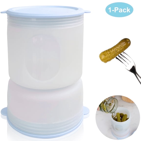 Silicone Pickle Jar with Strainer Flip- Storage Container Holder for Jalapenos, Olive, Sweet Pickles, Chili- 30.4 oz/ 900 ml (Sky Blue)
