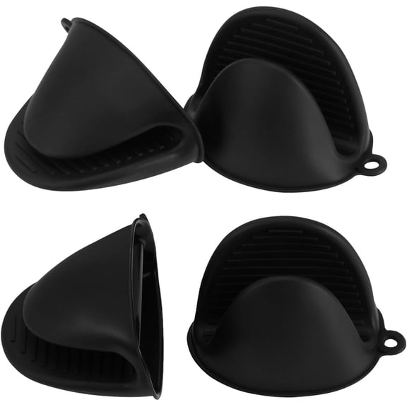 Silicone Pinch Grips,4-Piece Mini Oven Mitts & Pot Holders Set,446F Heat Resistant Kitchen Tool,Black