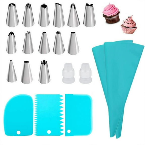 Reusable Silicone Piping Bag and Stainless Steel Tips Set
