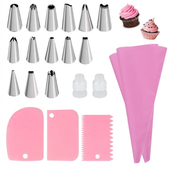 Reusable Silicone Piping Bag and Stainless Steel Tips Set