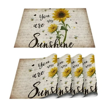 Silicone Placemats for Dining Table Kids Yellow Sunflower Placemats - Heat-Resistant Buffalo Check Cotton Linen Table Mats for Kitchen Dining, Set of 4 Washable Table Decorations
