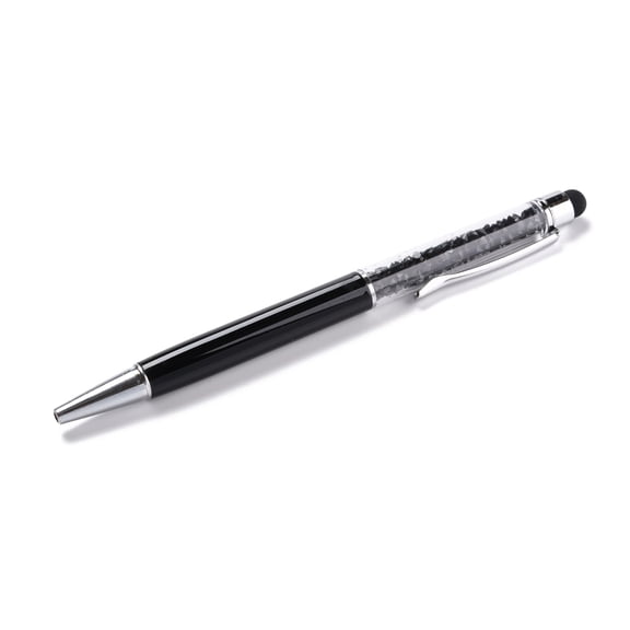 Silicone Plastic Touch Screen Pen Aluminum Ball Pen with Transparent Resin Diamond Shape Beads Black 146x13x10mm