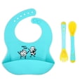 thumbnail image 1 of Silicone Pocket Bib for Baby with Matching Spoon and Fork, Aqua, 1 of 4