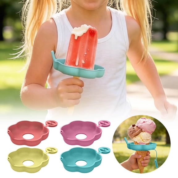 Silicone Popsicle Drip Catcher Holder Flower Shaped Anti Mess Ice Pop Tray With Cover Lid For Summer Snack(Pink-16.4Cm)