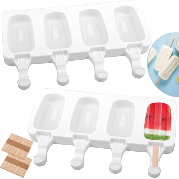Silicone Popsicle Molds 2 Set White 4 Cavities DIY Frozen Snacks