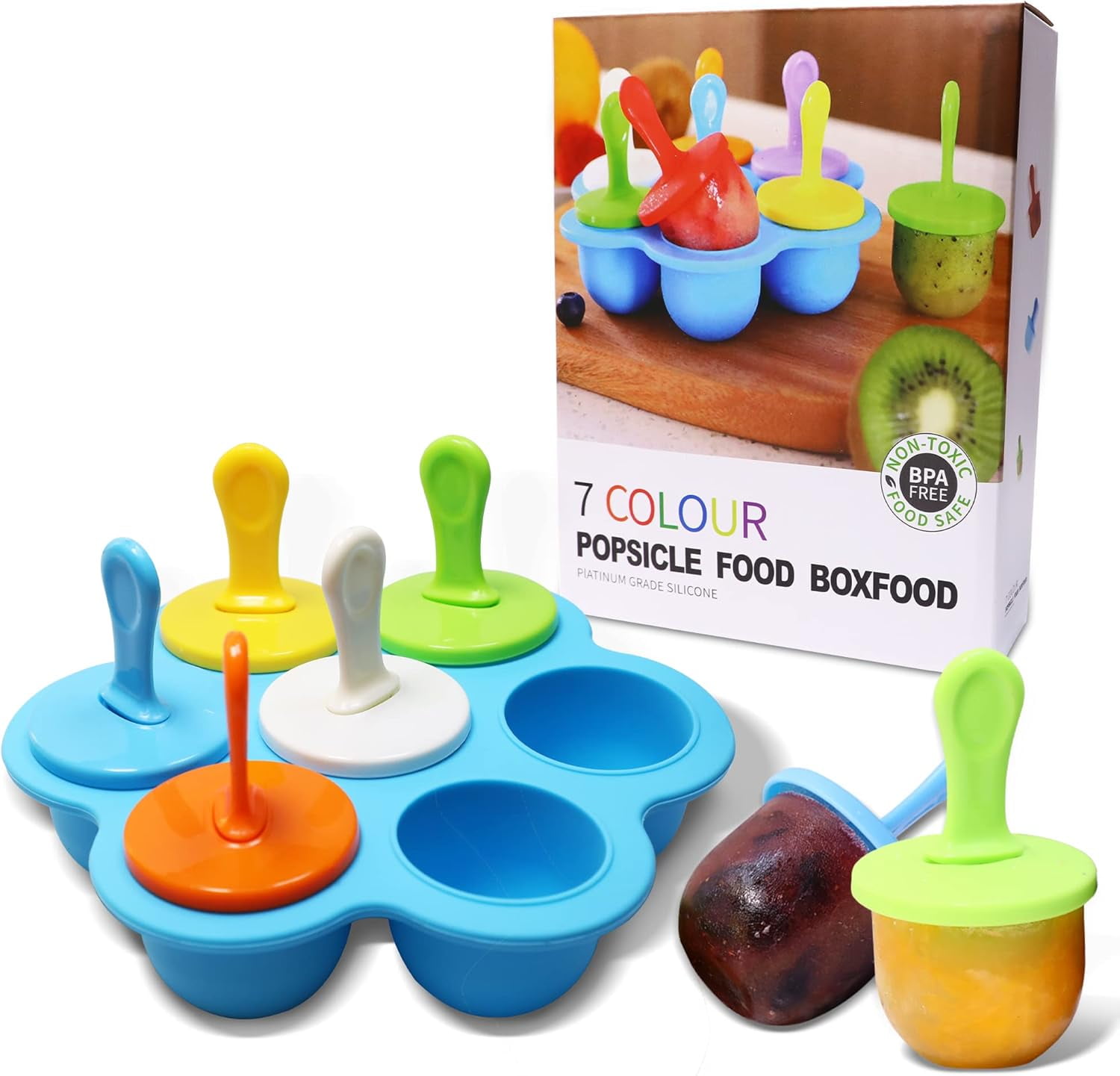 Silicone Popsicle Molds 7-cavity DIY Ice Pop Mold with Colorful Sticks ...