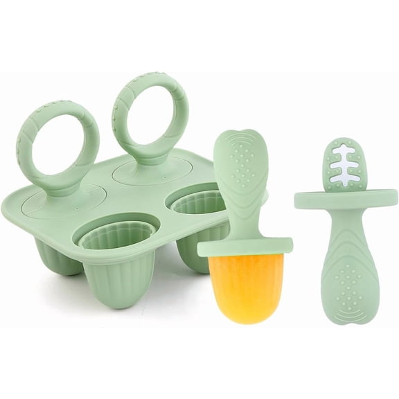 Silicone Popsicle Molds, Mini Breastmilk Popsicle Molds with Sticks for Baby Teething Relief, Frozen Breast Milk Popsicle Maker Ice Pop Molds for Infant Feeding Spoon