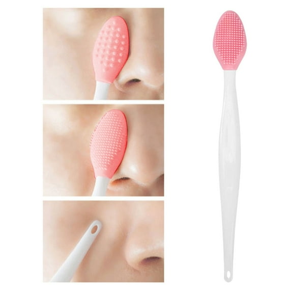 Silicone Pore Scrubber - Double-Sided Face Brush, Long Handle, Nose Exfoliator, Reusable Blackhead Remover, Soft Silicone, Deep Cleaning Tool, Smooth Skin for Oily & Acne-Prone Skin