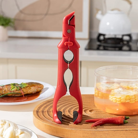 Silicone Pot Holder 3-in-1, Heat Resistant Bowl Lifter & Plate Gripper Clip with Bottle Opener, Non-Slip Kitchen Tool for Hot Dishes, Oven & Microwave Safe, Easy to Clean, Red