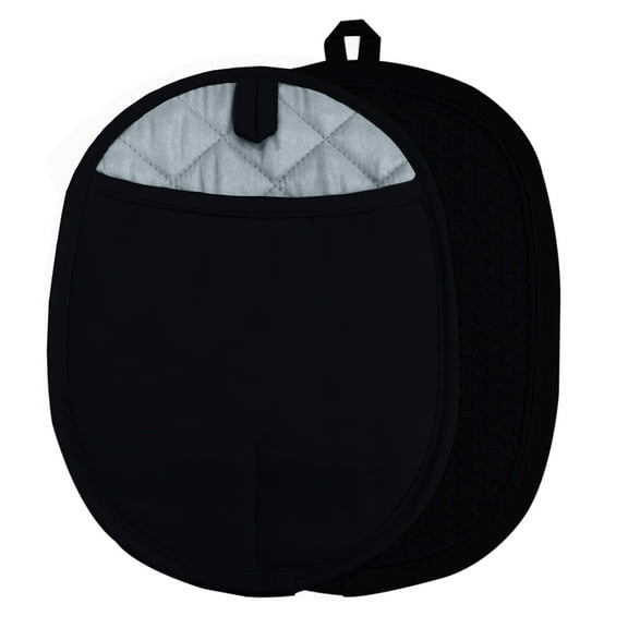 Silicone Pot Holders with Pockets Set of 2, Anti-Slip Ribbed Potholders for Kitchens, Heat & Water Resistant Hot Pads and Oven Mitts for Cooking Baking 9.8 x 7.5 Inch (Black)