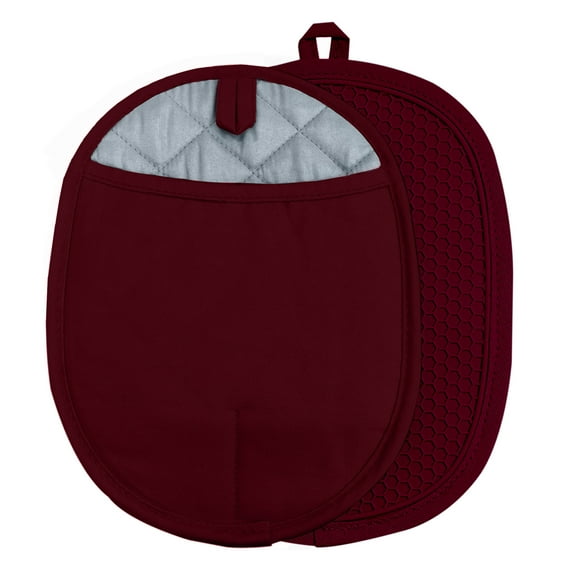 Silicone Pot Holders with Pockets Set of 2, Anti-Slip Ribbed Potholders for Kitchens, Heat & Water Resistant Hot Pads and Oven Mitts for Cooking Baking 9.8 x 7.5 Inch (Red)