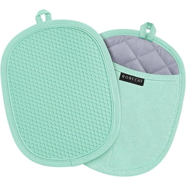 Silicone Pot Holders Sets: Heat Resistant Oven Hot Pads with Pockets Non Slip Grip Large Potholders for Kitchen Baking Cooking | Quilted Liner | 9.8 x 7.6 Inches (2, Bermuda Teal)
