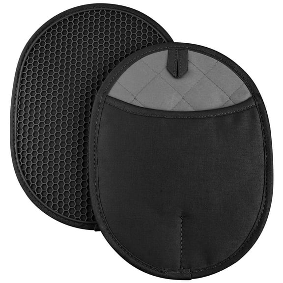 Hootek Silicone Pot Holders, High Heat Resistance, Waterproof, Non-Slip Hot Pads with Pocket, 2-in-1 Oven Mitts & Pot Holders, Machine Washable, BPA-Free, 500°F Heat Protection for Kitchen, Black