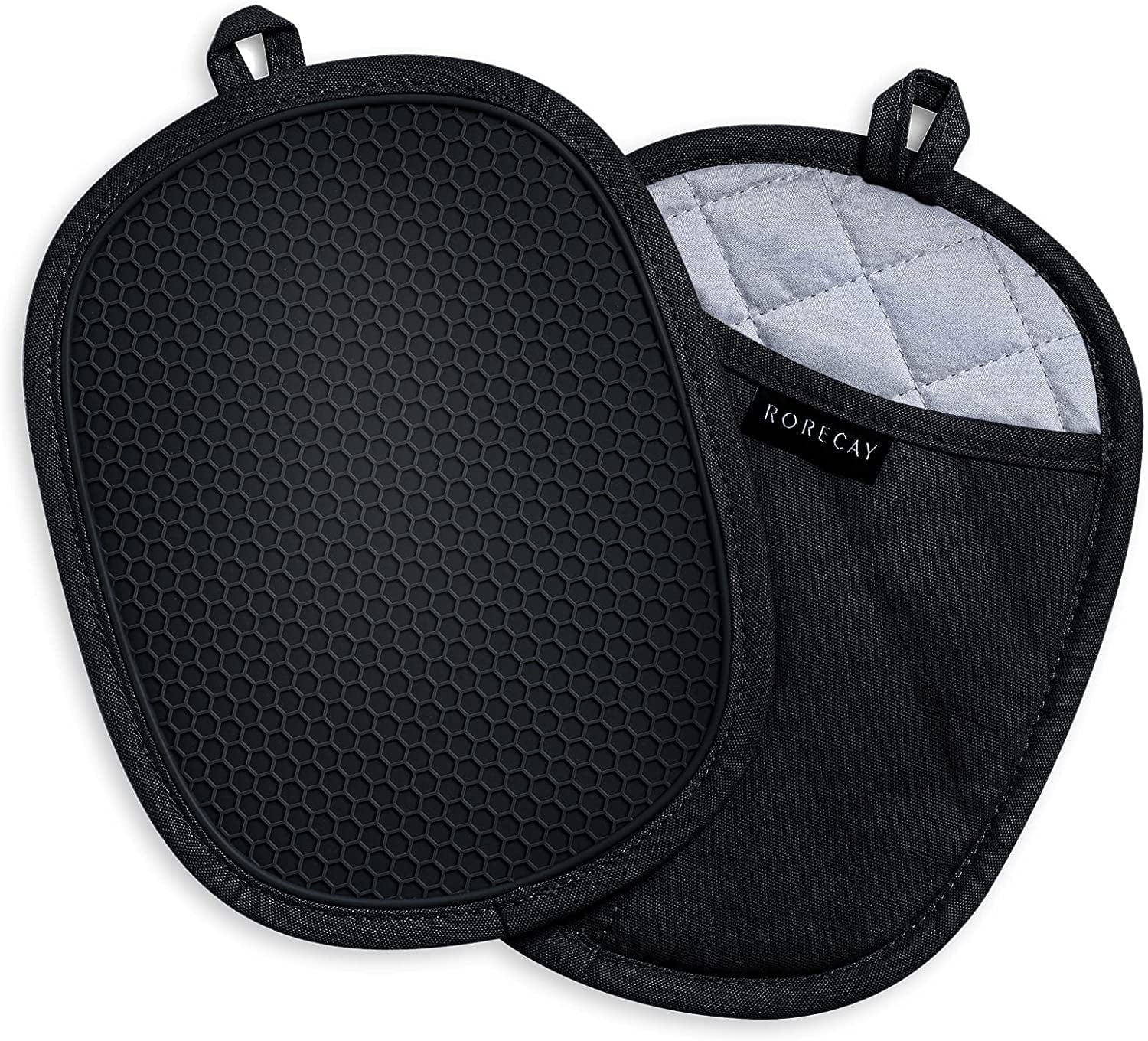 Pot Holders Sets of 2, Silicone Hot Pads for Kitchen,Heat Resistant Oven Mitts Pads with Pockets Non Slip Grip, Large Potholders,Trivets for Cooking, Baking,Black - Walmart.com