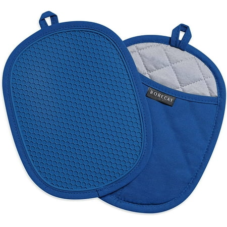 Pot Holders Sets of 2, Silicone Hot Pads for Kitchen,Heat Resistant Oven Mitts Pads with Pockets Non Slip Grip, Large Potholders,Trivets for Cooking, Baking,RoyalBlue