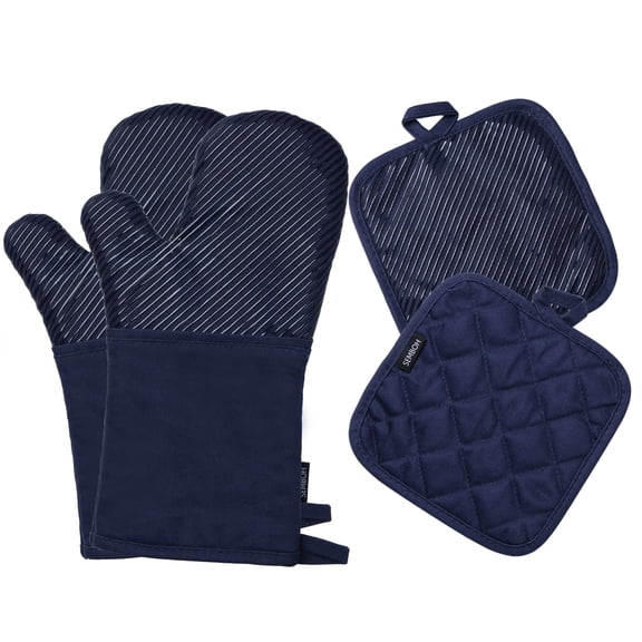 Silicone Pot Holders and Oven Mitts Sets Kitchen Gloves Heat-Resistant Non-Slip for Baking Cooking Blue 4pcs