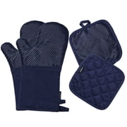 Silicone Pot Holders and Oven Mitts Sets Kitchen Gloves Heat-Resistant Non-Slip for Baking Cooking Blue 4pcs