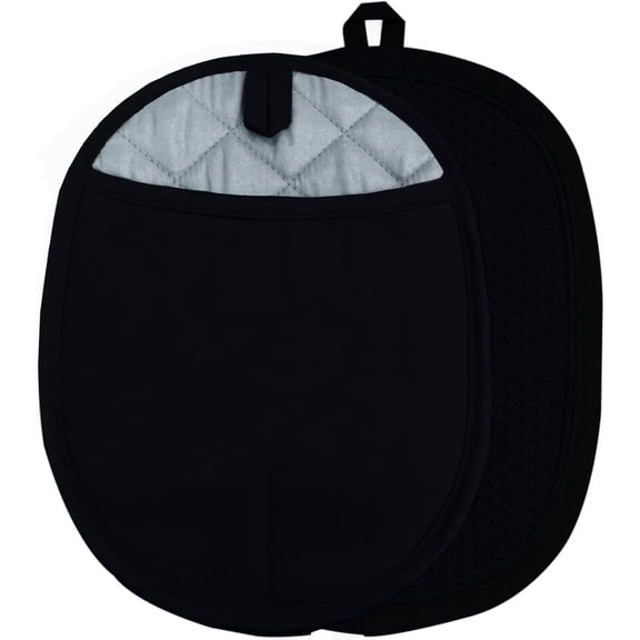 Silicone Pot Holders with Pockets Set of 2, Heat & Water Resistant Hot Pads and Oven Mitts for Cooking Baking 9.8 x 7.5 Inch (Black)