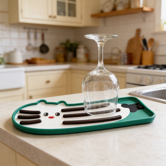 Silicone Pot Lid Rest with Drainage, Heat Resistant Cookware Holder, Countertop Protector for Hot Lids and Utensils, Cat Shaped Kitchen Gadget