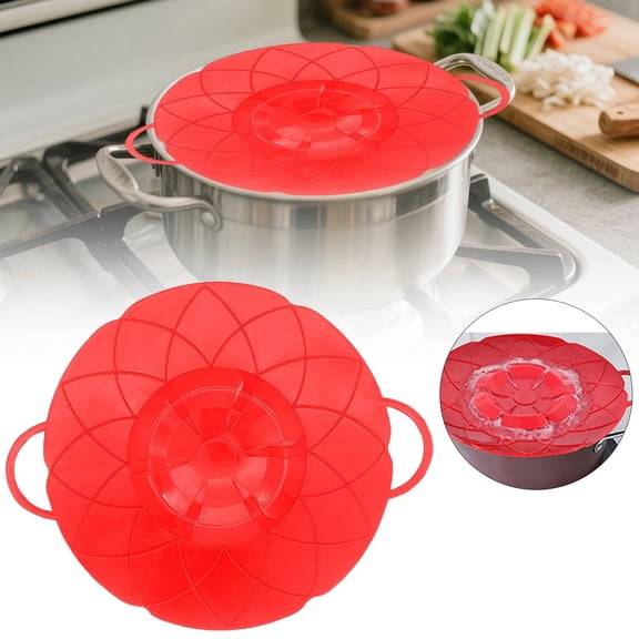Silicone Pot Spill Stopper Lid Cover, Anti-Splatter Guard for Pots and Pans, Mess-Free Boiling, Heat Resistant to 446°F, Reusable, Microwave Safe, Red